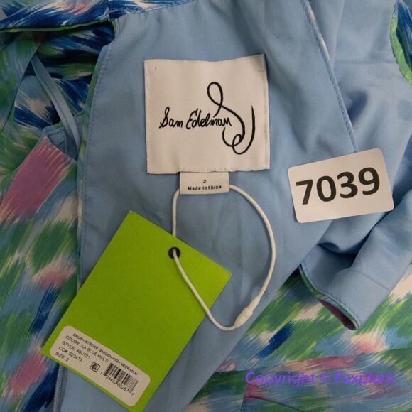 New! SAM EDELMAN Brushstroke Print‎ Mock Neck Dress - Blue Multi, size 2 - Picture 12 of 16